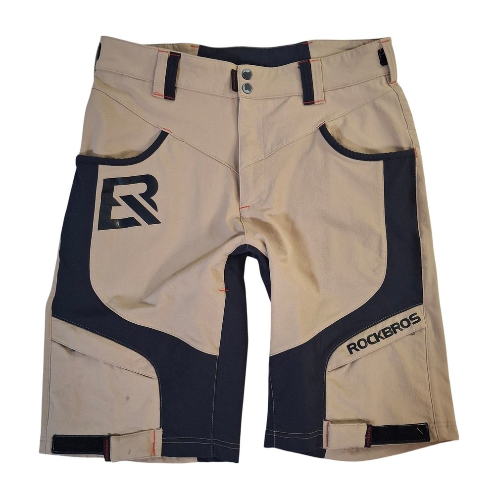 Rockbros Mens Mountain Bike Shorts Tan Black Nylon Spandex Size Large Cycling L